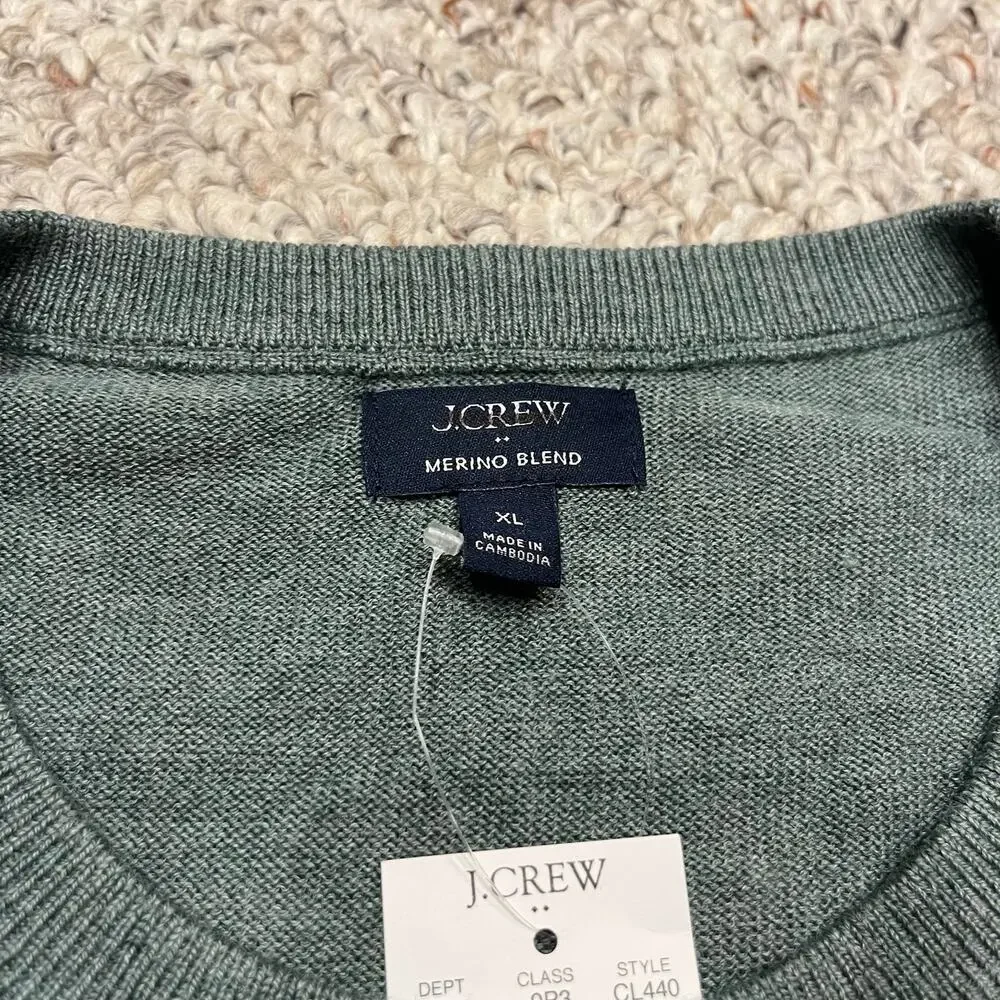NEW J Crew Merino Wool Blend Crewneck Sweater XL Green Classic Preppy Casual